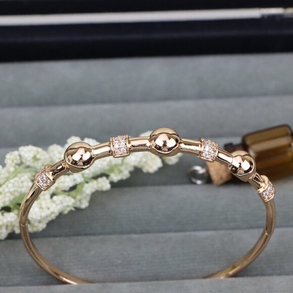 Elegant Rose Gold Bangle with Beaded Design and Sparkling Accents, XPBL0465 - Picture 11 of 12